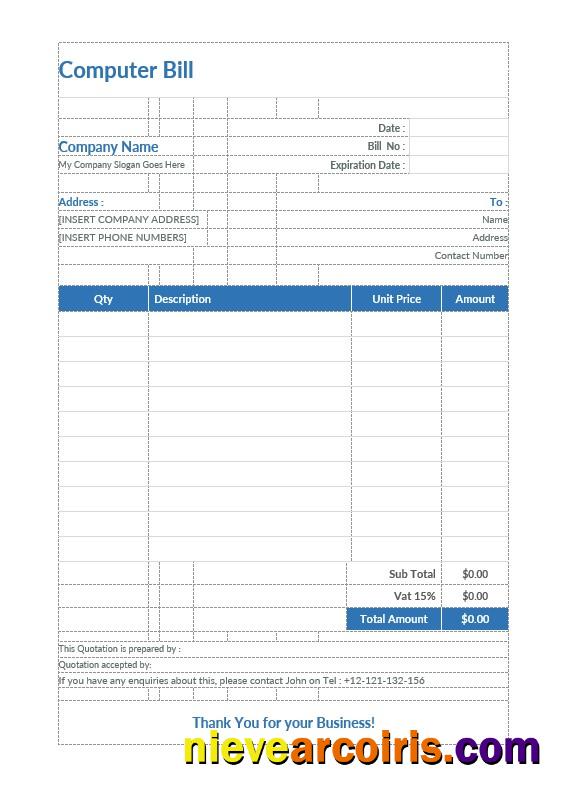 Computer Bill Format - Neveria Arcoiris