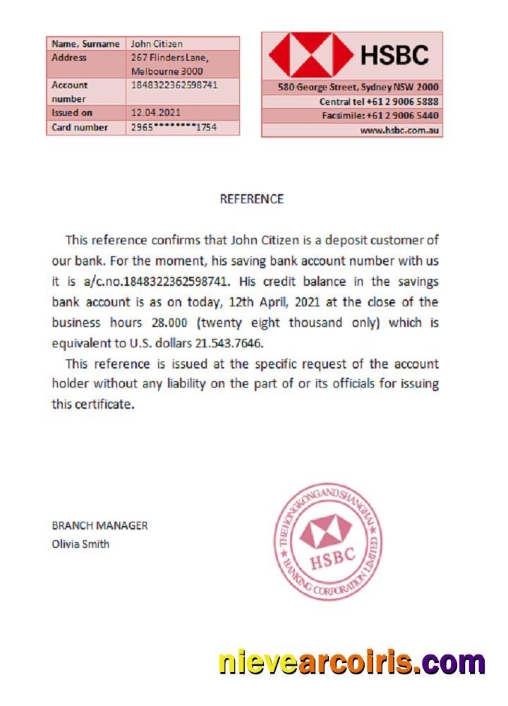 Australia HSBC reference