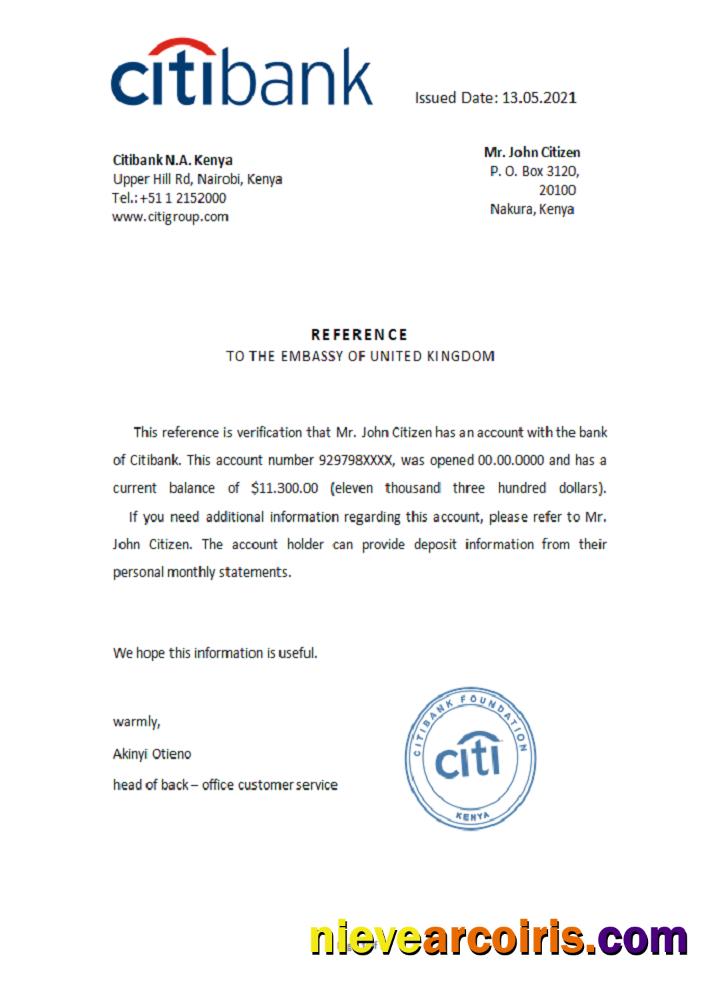Kenya Citibank reference