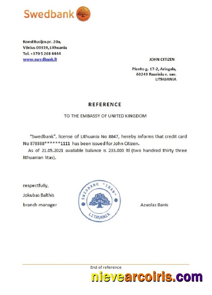 Lithuania Swedbank reference