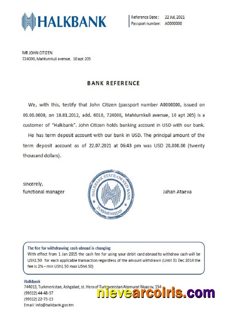 Turkmenistan Halkbank reference